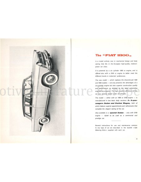1959 FIAT 1800 OWNERS MANUAL ENGLISH