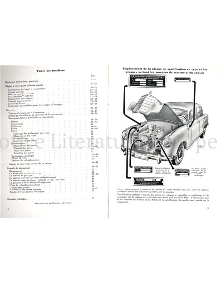 1956 MERCEDES BENZ TYP 219 OWNERS MANUAL FRENCH