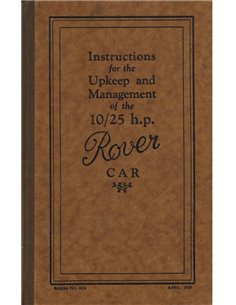1929 ROVER 10/25 H.P. INSTRUCTIEBOEKJE ENGELS