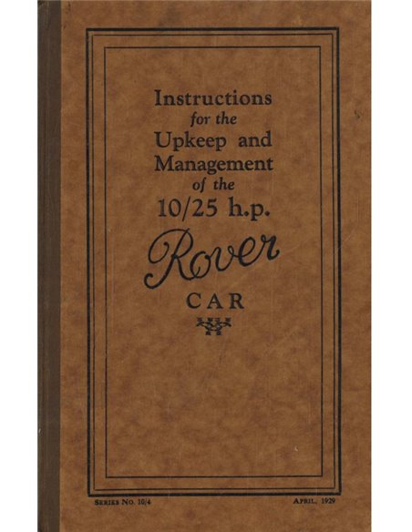 1929 ROVER 10/25 H.P. BETRIEBSANLEITUNG ENGLISCH