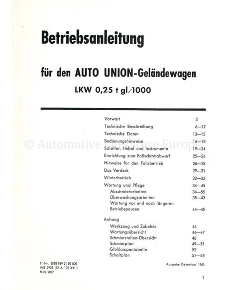 1961 DKW AUTO UNION GELÄNDEWAGEN OWNERS MANUAL GERMAN