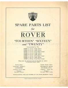 1940 ROVER FOURTEEN | SIXTEEN | TWENTY SPARE PARTS CATLOGUE  2