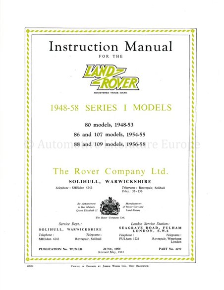 1958 LAND ROVER 80 | 86 | 88 | 107 | 109 INSTRUCTIEBOEKJE ENGELS (REPRINT)