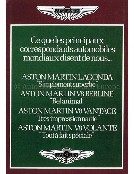 1982 ASTON MARTIN V8 SALOON  | VANTAGE | VOLANTE PROSPEKT FRANZÖSISCH