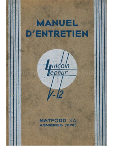 1936 LINCOLN ZEPHYR V12 INSTRUCTIEBOEKJE FRANS