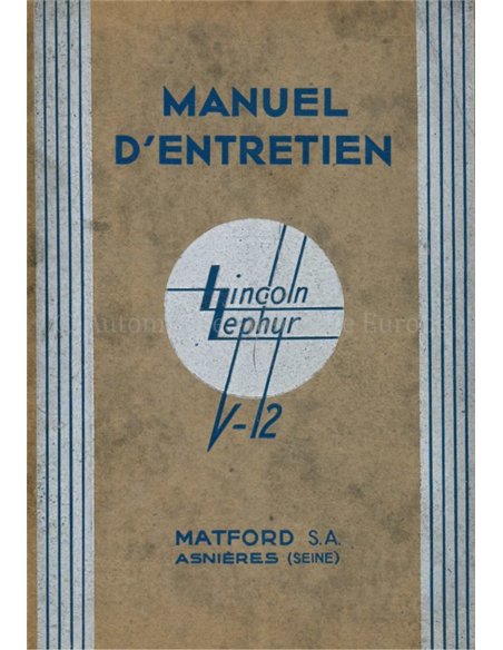 1936 LINCOLN ZEPHYR V12 OWNER'S MANUAL FRENCH