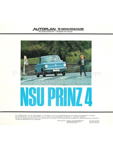 1967 NSU PRINZ 4 PROSPEKT NIEDERLÄNDISCH