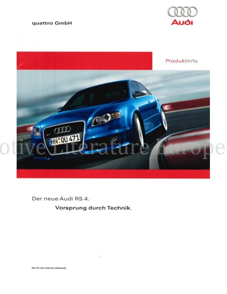 2005 AUDI RS4 PRODUCT BEARGUMENTATIE BROCHURE DUITS