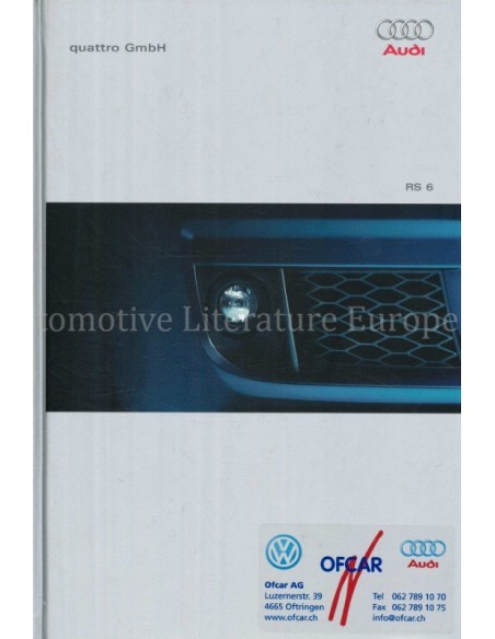 2002 AUDI RS6 HARDCOVER BROCHURE DUITS