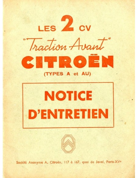 1953 CITROEN 2CV INSTRUCTIEBOEKJE FRANS