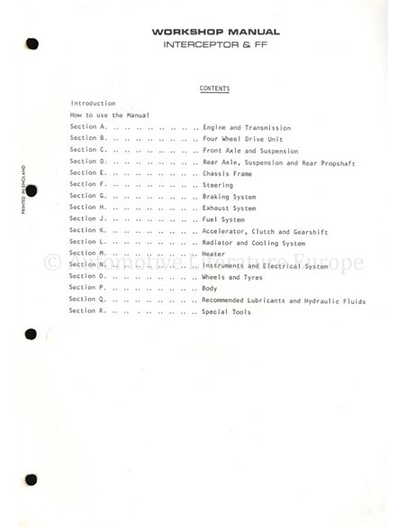 1970 JENSEN INTERCEPTOR | FF WERKSTATTHANDBUCH ENGLISCH