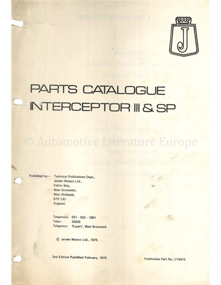 1975 JENSEN INTERCEPTOR III | S.P ERSATZTEILKATALOG ENGLISCH