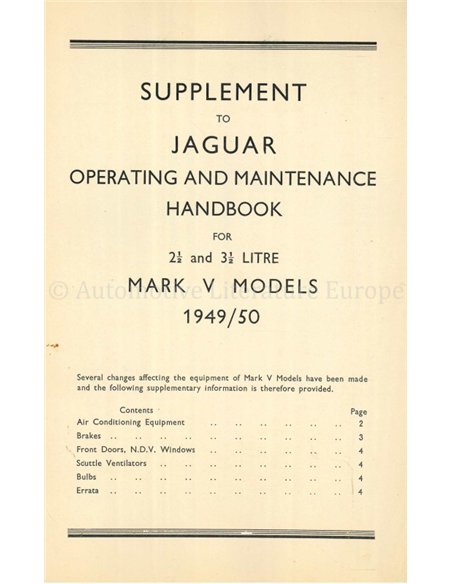 1949-1950 JAGUAR MK V 2.5 | 3.5 OWNERS MANUAL ENGLISH