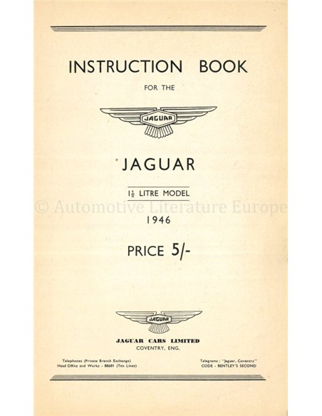 1946 JAGUAR 1.5 LITRE OWNERS MANUAL ENGLISH