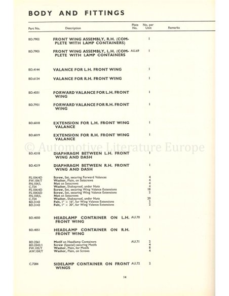 1953 JAGUAR XK 120 SPARE PARTS CATLOGUE ENGLISH