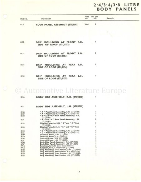 1961 JAGUAR MK2 MODELS 2.4 | 3.4 | 3.8 SPARE PARTS CATLOGUE ENGLISH