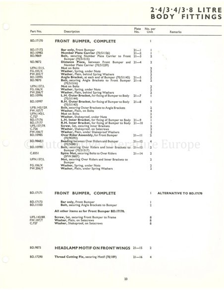 1961 JAGUAR MK2 MODELLE 2.4 | 3.4 | 3.8 ERSATZTEILKATALOG ENGLISCH