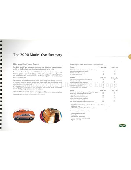 1999 BENTLEY ARNAGE INSIGHT, INTERNE PROSPEKT ENGLISCH
