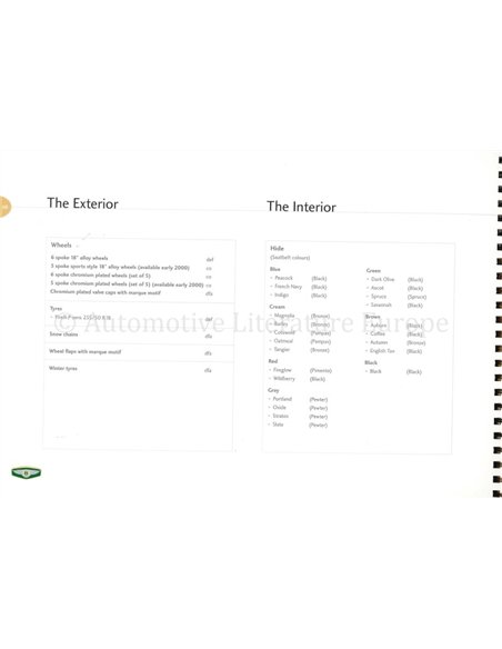 1998 BENTLEY CONTINENTAL (R / SC / T) | AZURE INSIGHT, INTERNAL BROCHURE ENGLISH