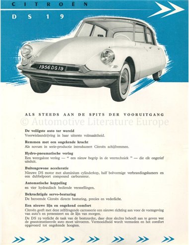 1955 CITROEN DS 19 DATENBLATT NIEDERLÄNDISCH