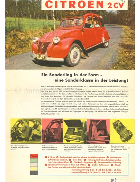1957 CITROEN 2CV DATENBLATT DEUTSCH