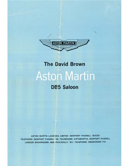 1965 ASTON MARTIN DB5 PROSPEKT ENGLISCH