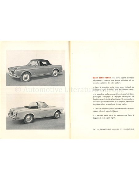 1961 FIAT 1500 S CABRIOLET INSTRUCTIEBOEKJE FRANS