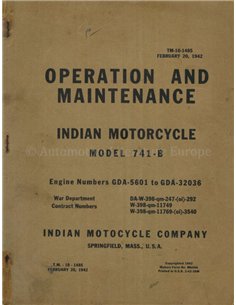 1942 INDIAN SCOUT MODEL 741-B WERKPLAATSHANDBOEK ENGELS