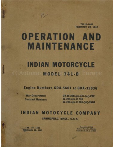 1942 INDIAN SCOUT MODELL 741-B WERKSTATTHANDBUCH ENGLISCH