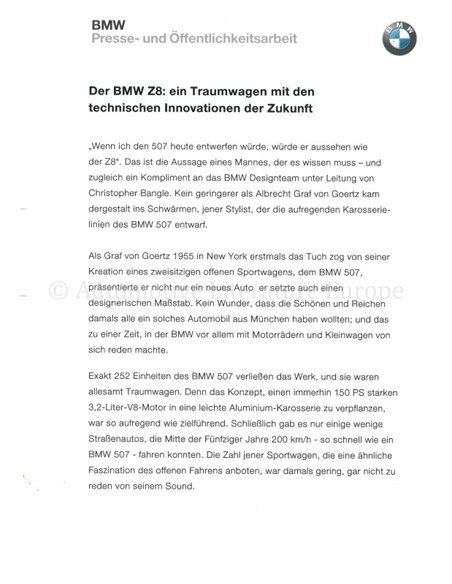 2000 BMW Z8 PRESSKIT GERMAN