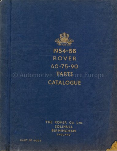 1954-1956 ROVER 60 | 75 | 90 SPARE PARTS CATLOGUE ENGLISH