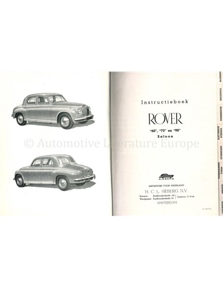 1955 ROVER 60 | 75 | 90 BETRIEBSANLEITUNG NIEDERLÄNDISCH