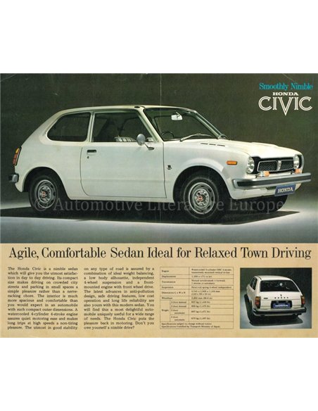 1973 HONDA CIVIC DATENBLATT ENGLISCH