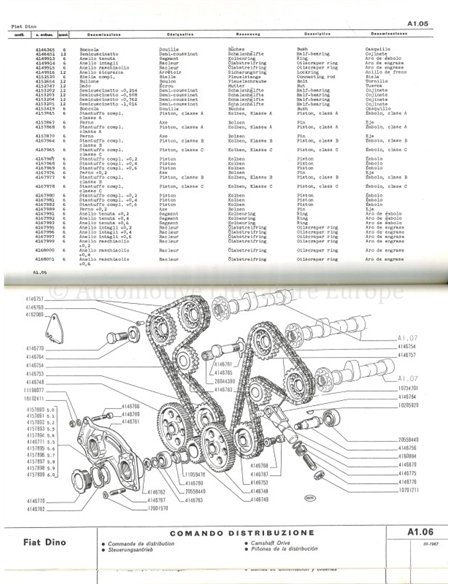 1967 FIAT DINO SPARE PARTS CATALOG MULTI