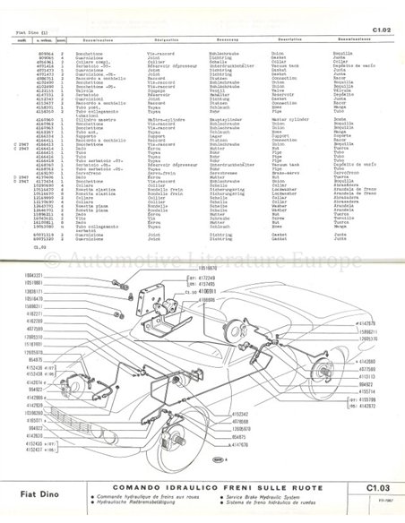 1967 FIAT DINO SPARE PARTS CATALOG MULTI