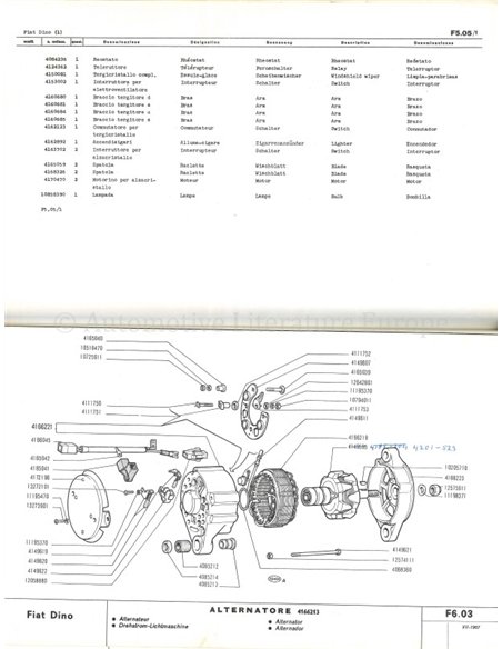 1967 FIAT DINO SPARE PARTS CATALOG MULTI