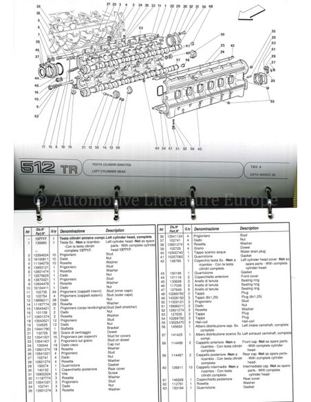1992 FERRARI 512 TR ERSATZTEILKATALOG 708/92