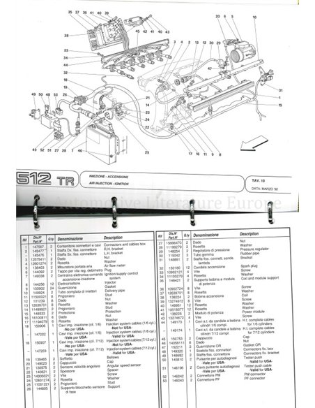 1992 FERRARI 512 TR SPARE PARTS CATALOG 708/92