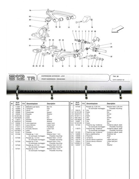 1992 FERRARI 512 TR SPARE PARTS CATALOG 708/92