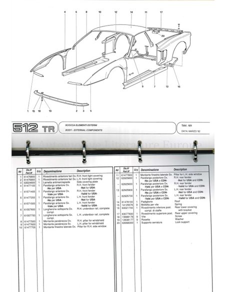 1992 FERRARI 512 TR ERSATZTEILKATALOG 708/92