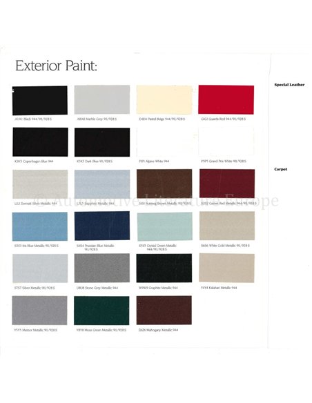 1985 PORSCHE 911 | 944 | 928 S COLOURS & INTERIOR BROCHURE ENGLISH