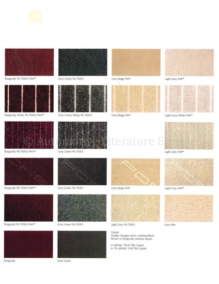 1985 PORSCHE 911 | 944 | 928 S KLEUREN & INTERIEUR BROCHURE ENGELS