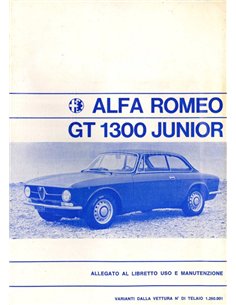 1971 ALFA ROMEO GT 1300 JUNIOR ZUSATZ BETRIEBSANLEITUNG ITALIENISCH