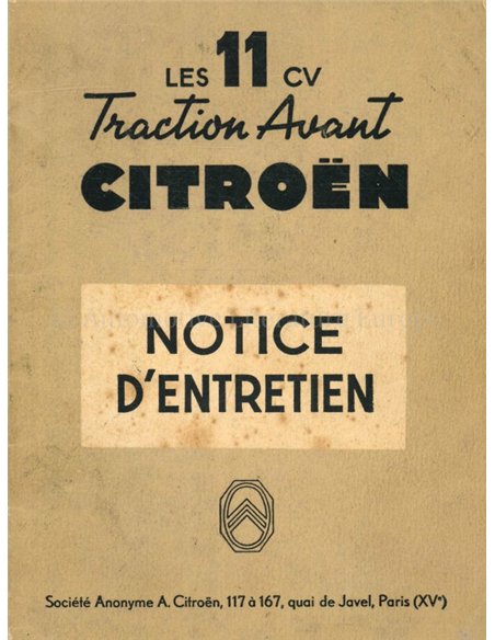 1953 CITROËN TRACTION AVANT BETRIEBSANLEITUNG FRANZÖSISCH