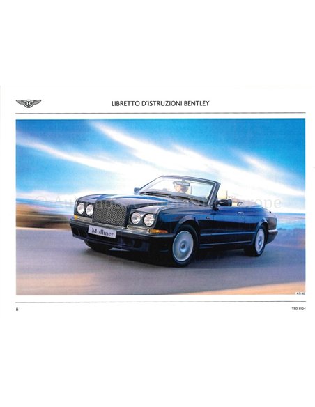 2002 BENTLEY AZURE MULLINER INSTRUCTIEBOEKJE ITALIAANS