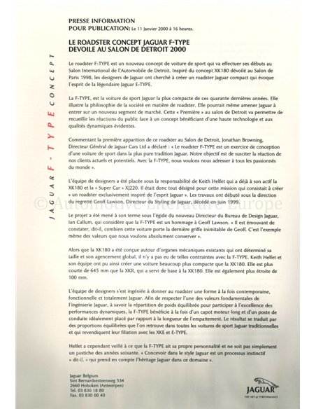 2000 JAGUAR F-TYPE CONCEPT PRESSEMAPPE FRANZÖSISCH