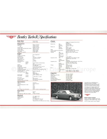 1987 BENTLEY PROGRAMMA BROCHURE DUITS