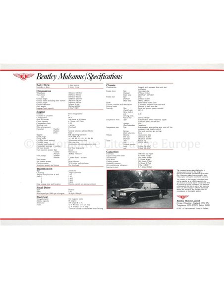 1987 BENTLEY PROGRAMM PROSPEKT DEUTSCH