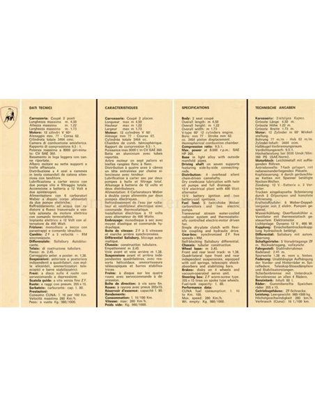 1963 LAMBORGHINI 350 GTV BROCHURE