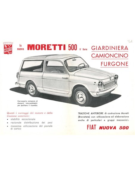 1958 MORETTI FIAT 500 BROCHURE ITALIAANS